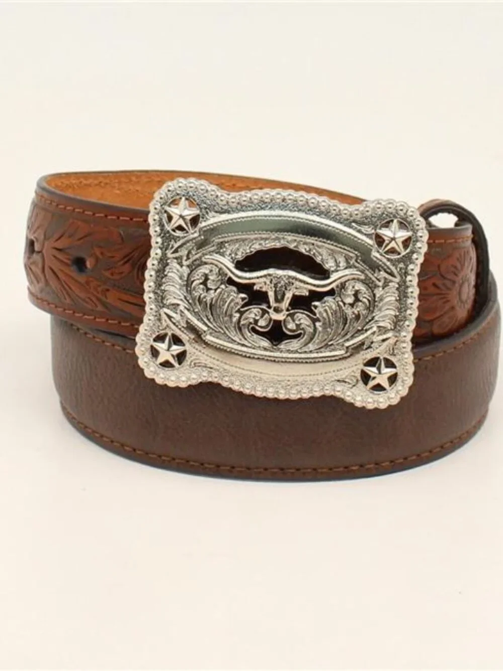 Nocona  Youth Western Tooled Leather Belt, Longhorn  #N4428602 Kid Size 24  NWT